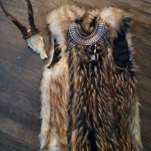 BOHO Faux Fur 70s MultiColor Vest Sz S